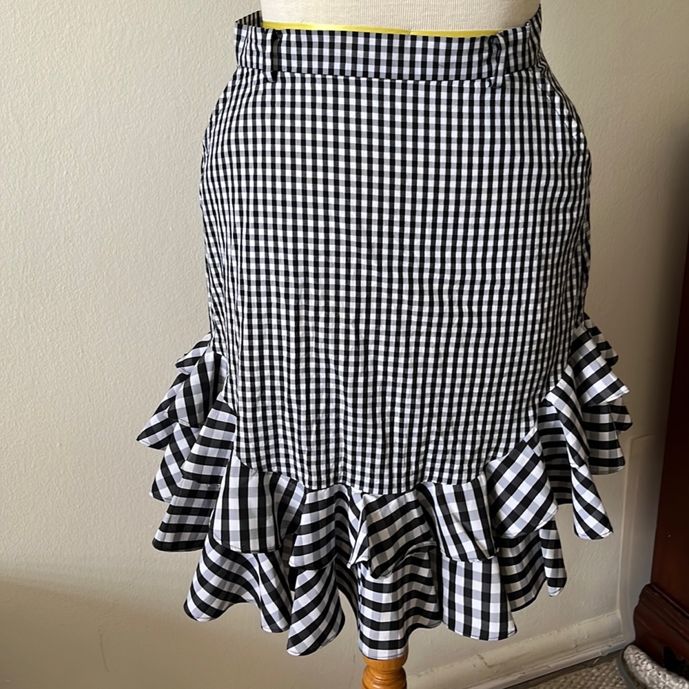 House of Holland Skirt Black/ White Gingham Print Ruffle Hem Size 6 Authentic